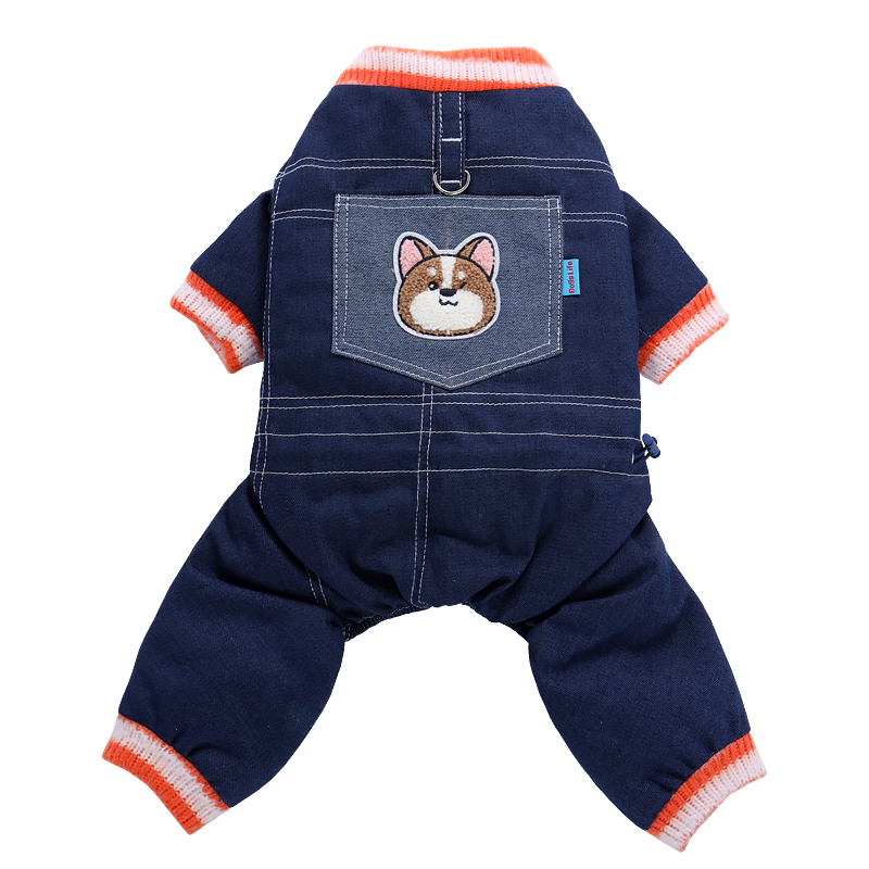可牵引牛仔背带裤2023新款小型犬加绒大比熊泰迪宠物狗冬季狗衣服