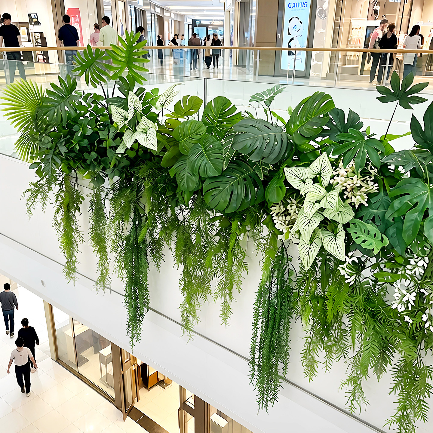 墙面装饰仿真绿植商场中庭护栏绿植瀑布壁挂植物墙饰橱窗门头垂吊