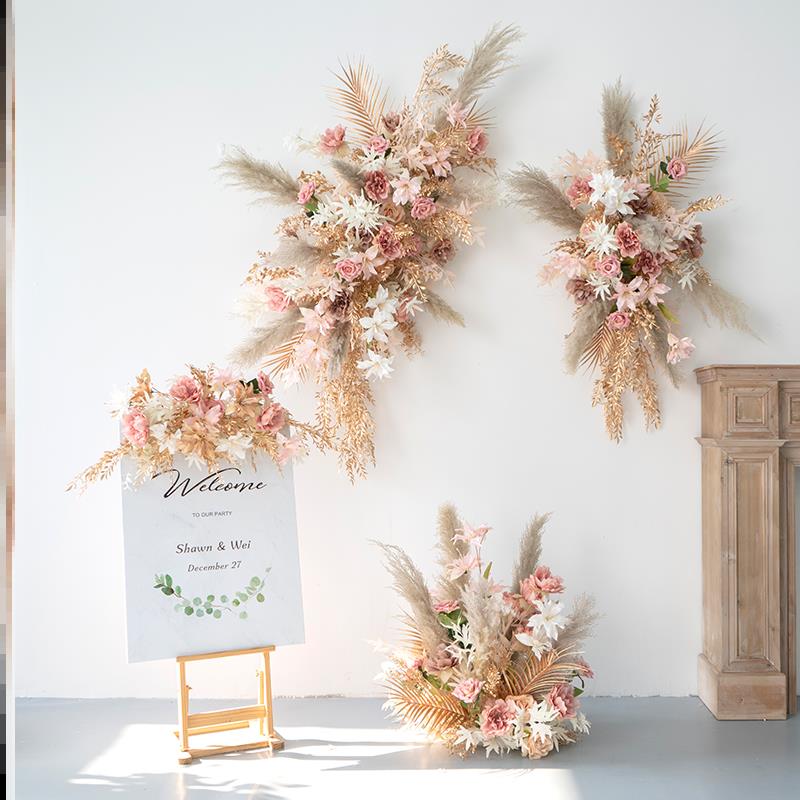 壁挂装饰芦苇仿真花艺 婚礼背景橱窗店墙壁挂装饰手工花排花球花