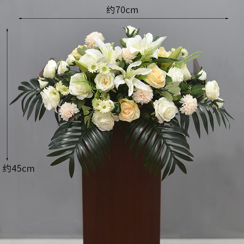 简约仿真花组合 讲桌布置主席台绢花 婚礼司仪台花艺设计