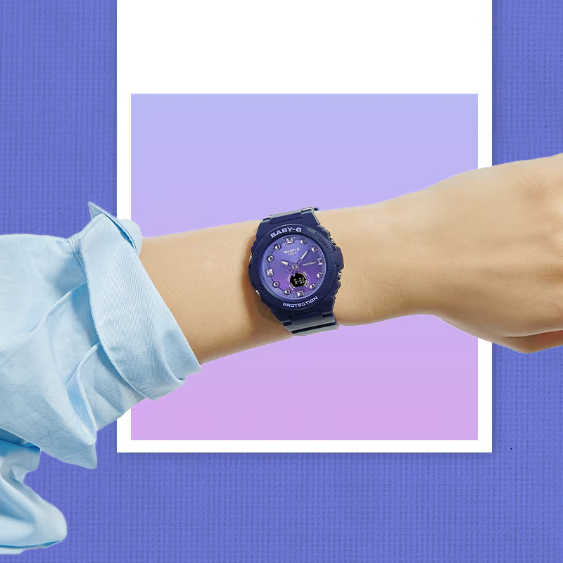 卡西欧手表女款BABYG渐变表盘冬季主题时尚运动防水电子表BGA320