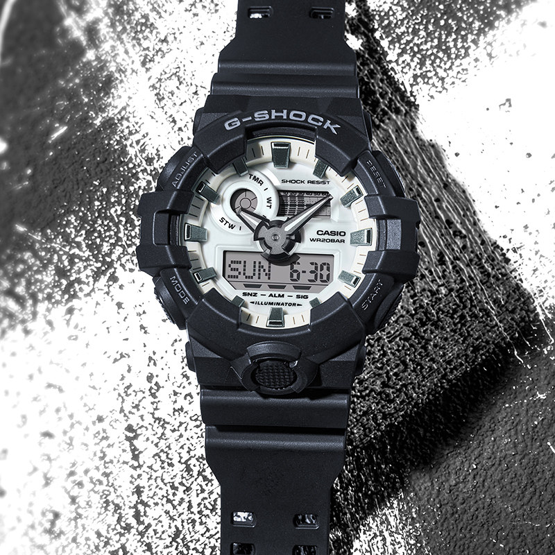 卡西欧GSHOCK黑白撞色双显大表盘男生手表运动防水电子表GA-700WD