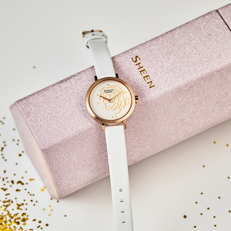 卡西欧女士手表SHEEN正品花火主题时尚休闲防水商务石英表SHEC130