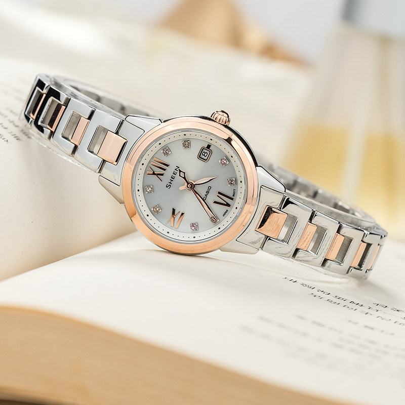 卡西欧手表女士SHEEN太阳能小表盘轻奢正品防水时尚石英表SHE4522