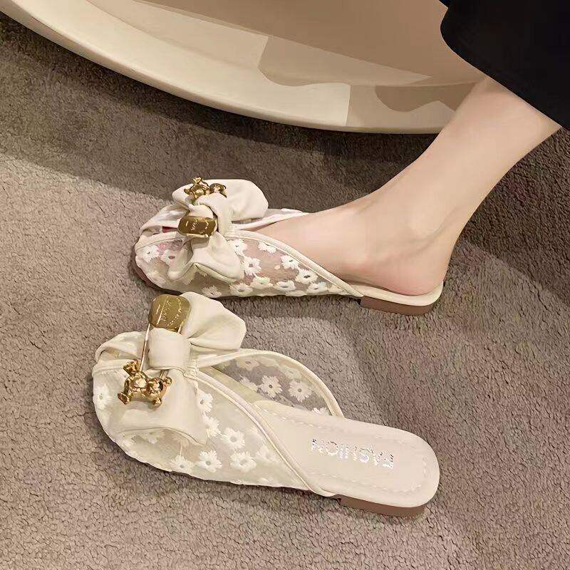 2026新款女夏包头半拖蝴蝶结