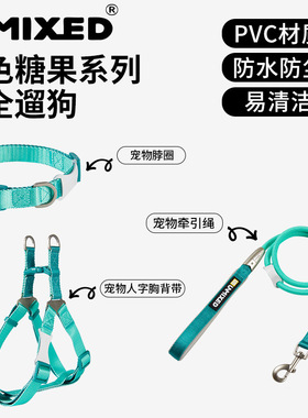 UNMIXED撞色牵引绳胸背项圈单拖带猫狗链子外出牵引绳泰迪柯基遛
