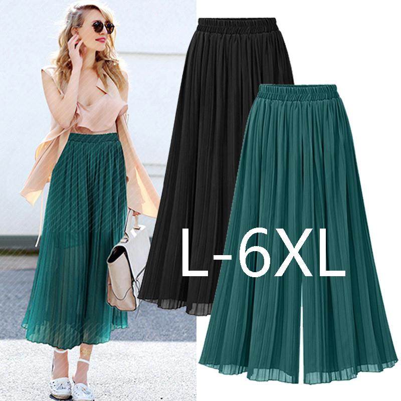 women chiffon pants High waist wide leg trousers plus size