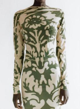 Long sleeves backless maxi dress欧美风秋冬修身露背长袖连衣裙