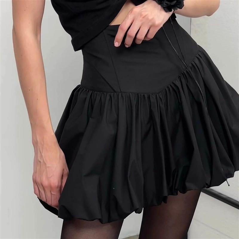 Commuter cotton high-waisted pod skirt时尚显瘦纯棉高腰花苞裙