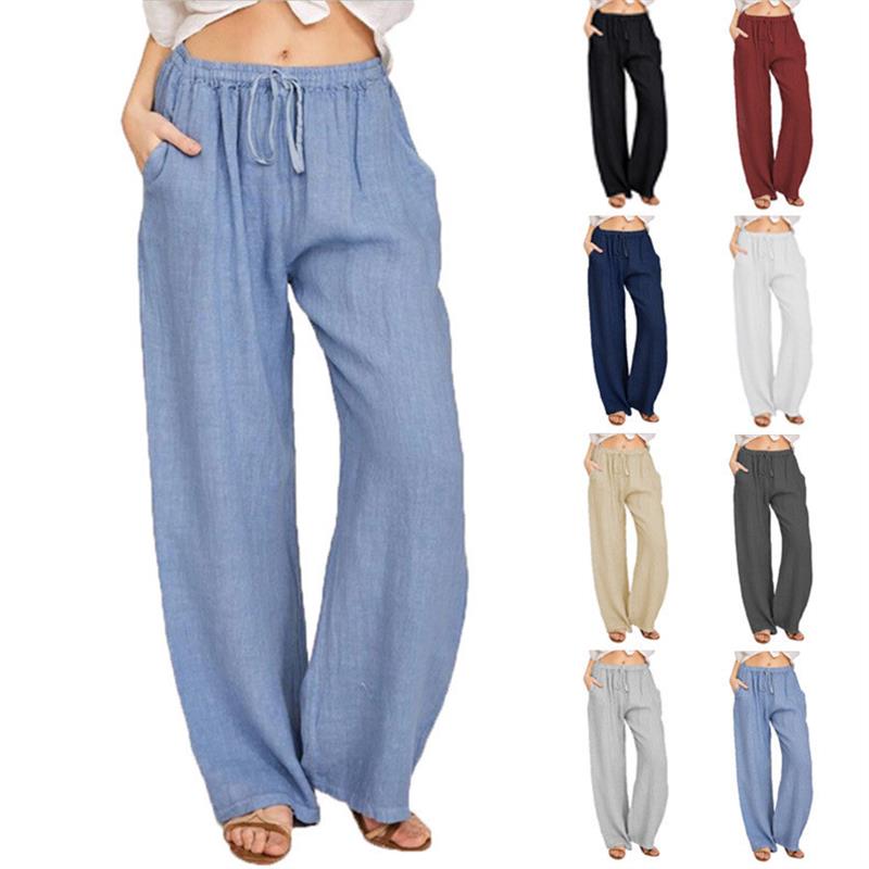 Women 2021 large size loose cotton and linen casual trousers