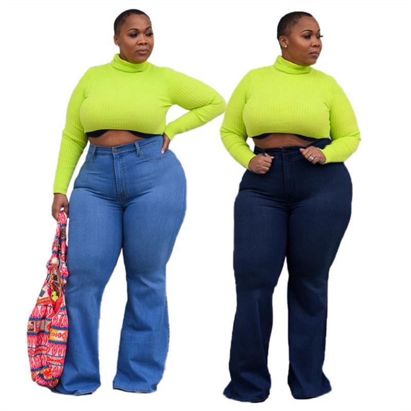 XL-5XL plus size women jeans casual fat ladies flared pants
