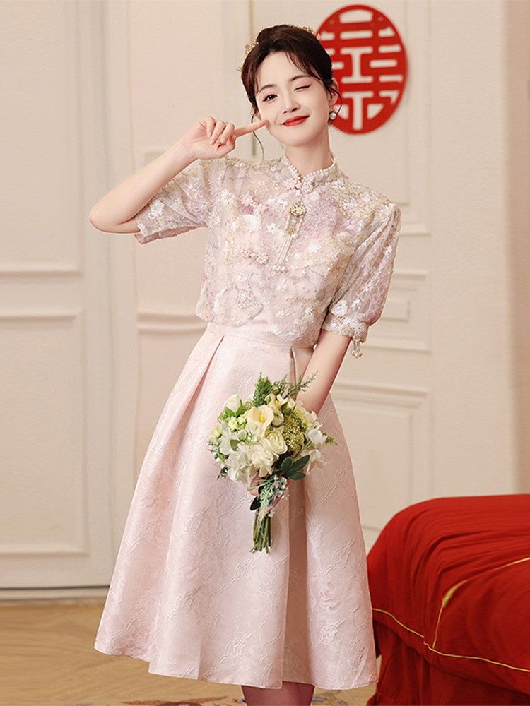 Radiant Pregnant Bride Cheongsam: Modern High-Waist Engagement Gown - Product image 3