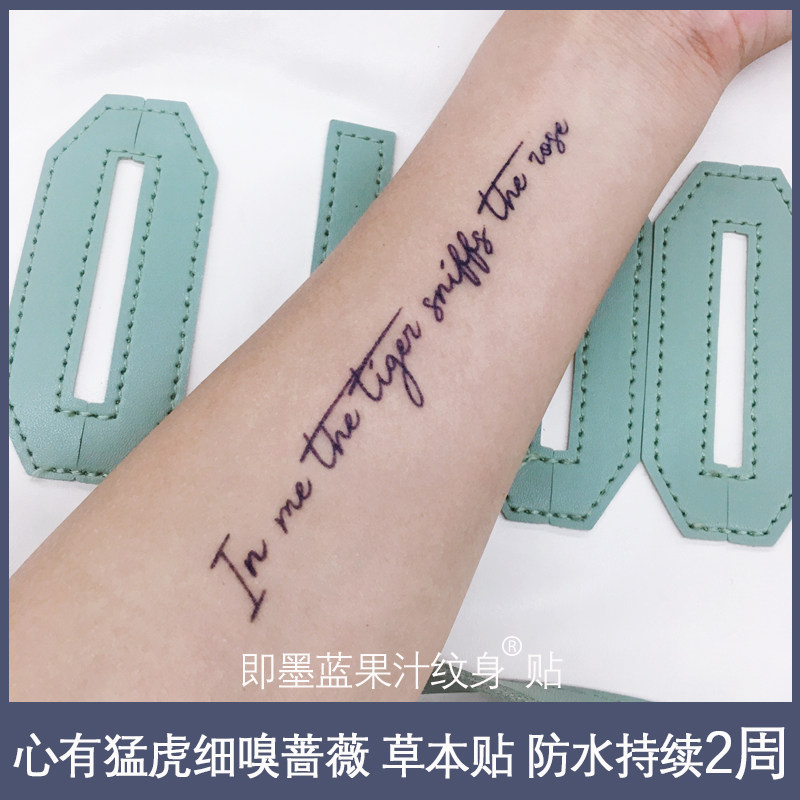 【2张】半永久果汁纹身贴英文 心有猛虎细嗅蔷薇 保持2周草本染色