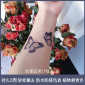 果汁半永久植物简约蝴蝶脚踝 草本纹身贴两周仿真防水洗搓 2张