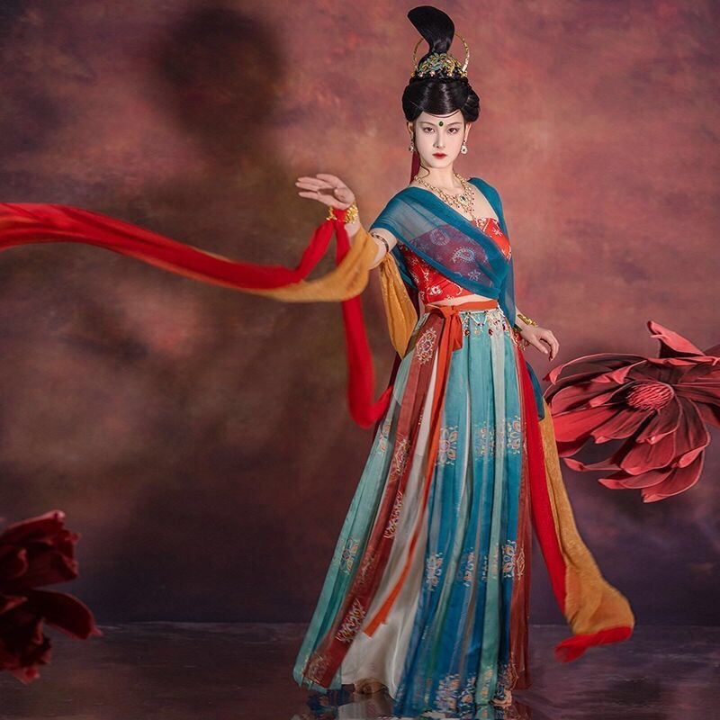 敦煌飞天舞蹈服装西域舞姬古典超仙演出服成人女异域风情套装