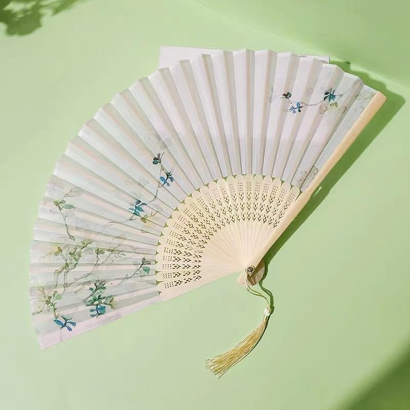 印花是绢布竹子7寸新款折扇