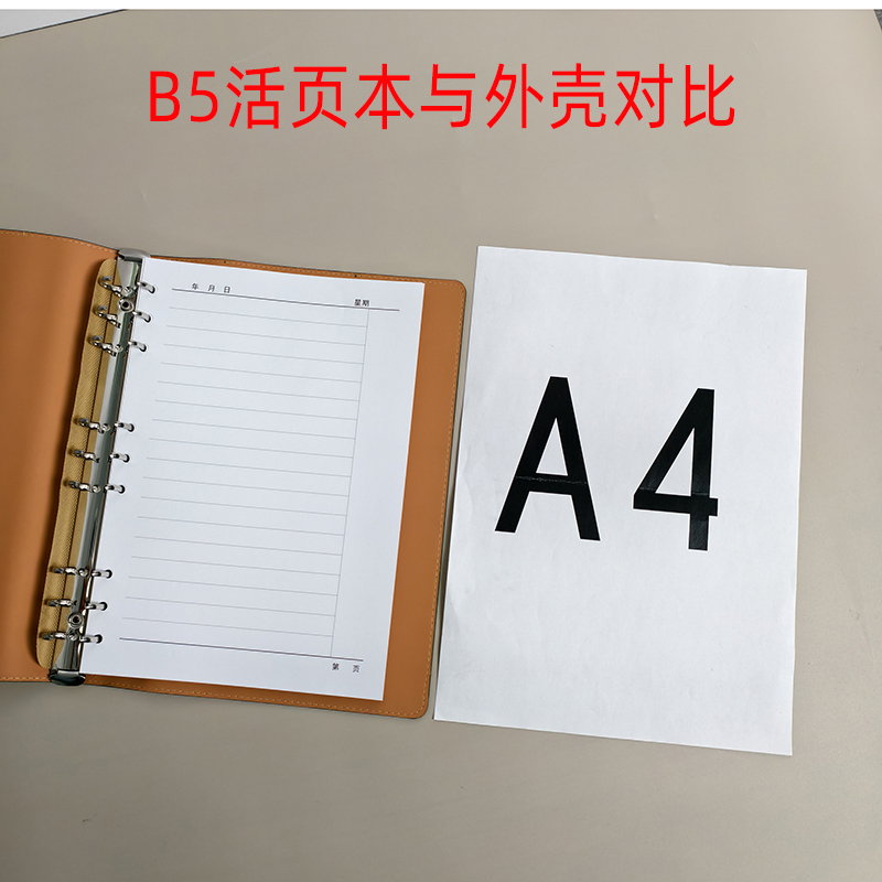 B5-9孔软皮活页本 活页备注栏 批注修改空白分栏宽行距12mm纯白纸