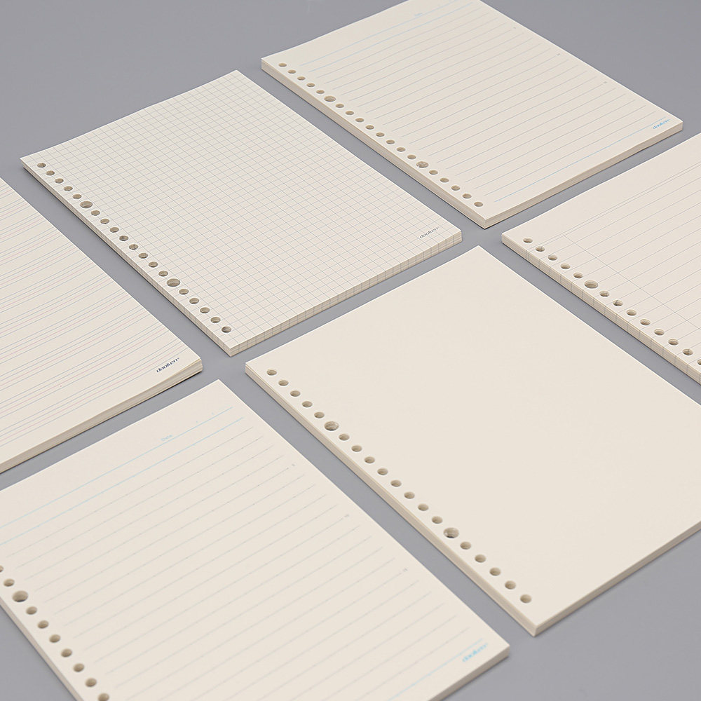 B5 DOWLING A5 루스리프 북 리필 26홀 80G 베이지색 종이 100칸 공백 가로줄 영어 그리드 80G 구성