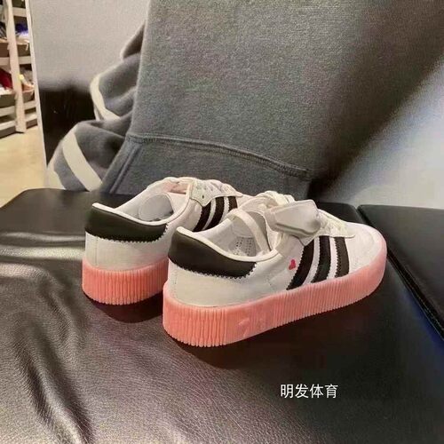 阿迪达斯休闲鞋女鞋三叶草爱心厚底松糕板鞋水晶底运动板鞋EF4965