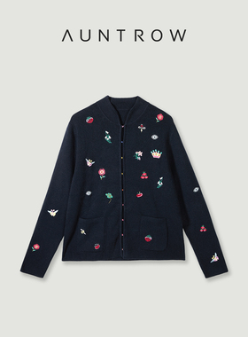 “仲夏夜” 山羊绒×绵羊毛 七彩刺绣中式立领绣花毛衣