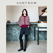 柏朗早刊 100山羊绒 意大利金银丝 条纹撞色英伦马甲开衫 毛衣