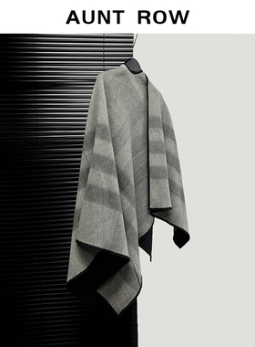 AuntRow24FW 焦糖玛奇朵 BB`R荃羊羔毛&格纹百搭斗篷式大披肩