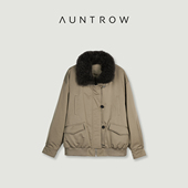 新国标90白鹅绒 AUNTROW 时髦派克 山羊绒真皮拼接派克羽绒服