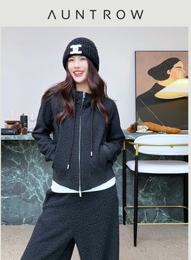 “豹豹猫猫” 定制醋酸羊毛 软糯设计感通勤百搭连帽卫衣套装