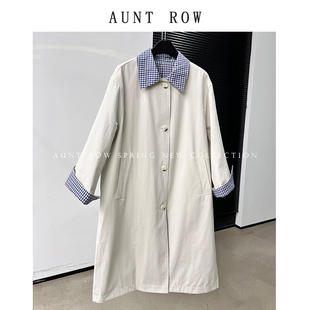 AuntRow25SS 岛国进口高密斜纹棉&翻领格纹撞色直身风衣 英伦风华