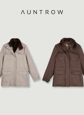 “暮光雅韵” 【奢】桑蚕丝羊绒羊毛混纺 老钱风立领紫貂拼接外套