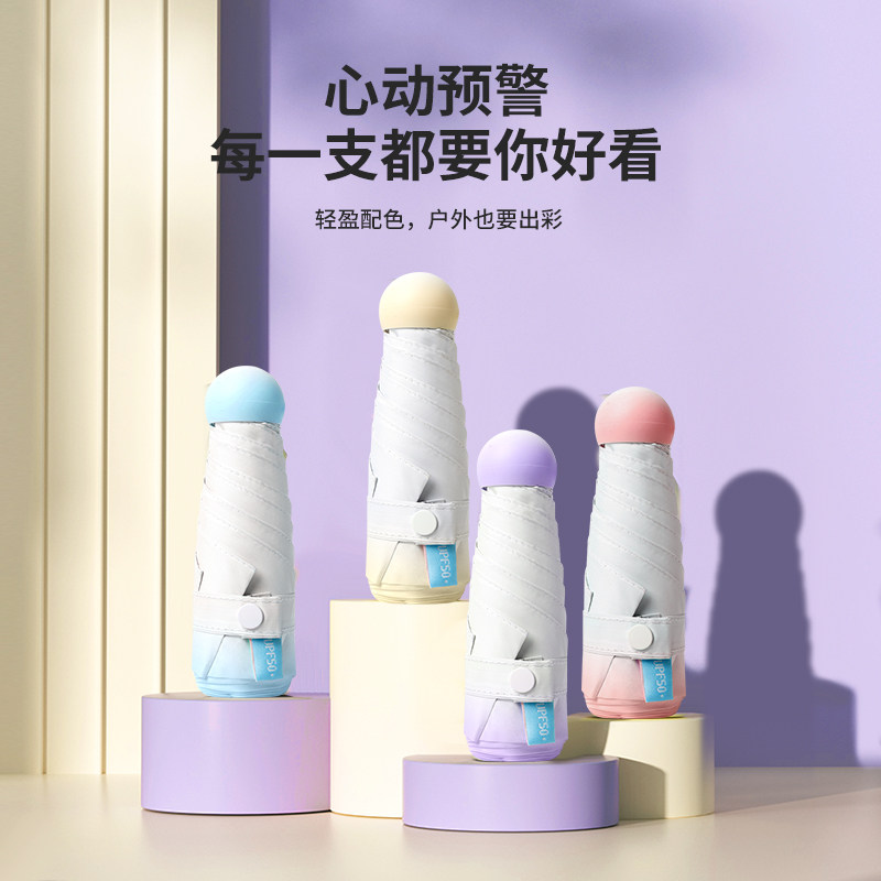 胶囊小清新折叠遮阳伞黑胶防晒图片