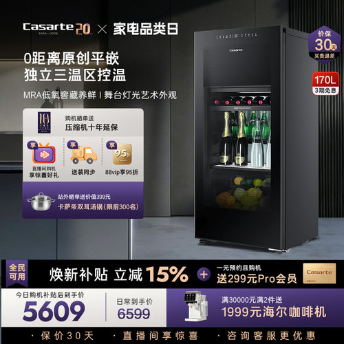 Casarte/卡萨帝170升冰吧家用客厅酒柜茶叶冷藏囤货小冰箱