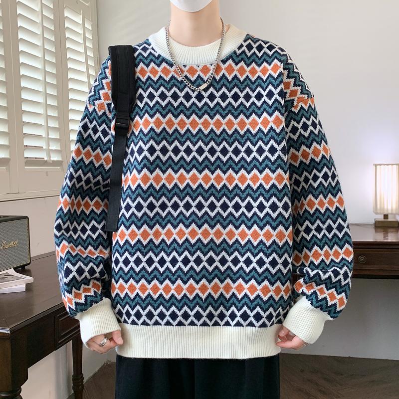 港士博男士菱形宽松线衣打底衫