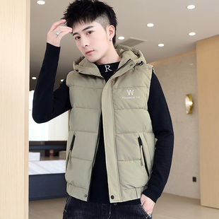 连帽男马甲冬季保暖加厚羽绒棉服马夹男装休闲潮流青少年学生外套