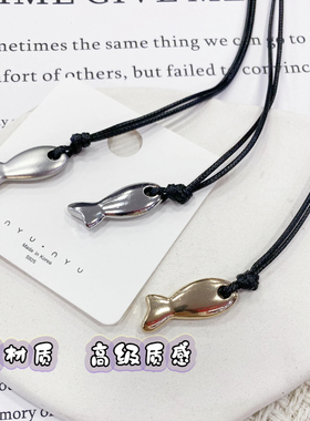 金色小黄鱼毛衣链小鱼金属吊坠项链合金女长款配饰简约小众设计潮