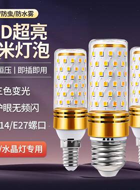 LED大小螺口灯泡家用节能超亮led玉米灯泡三色变吊灯专用