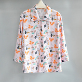 上衣女宽松翻领老年人衣服开衫 奶奶夏装 棉绸衬衫 人造棉绵绸衬衣