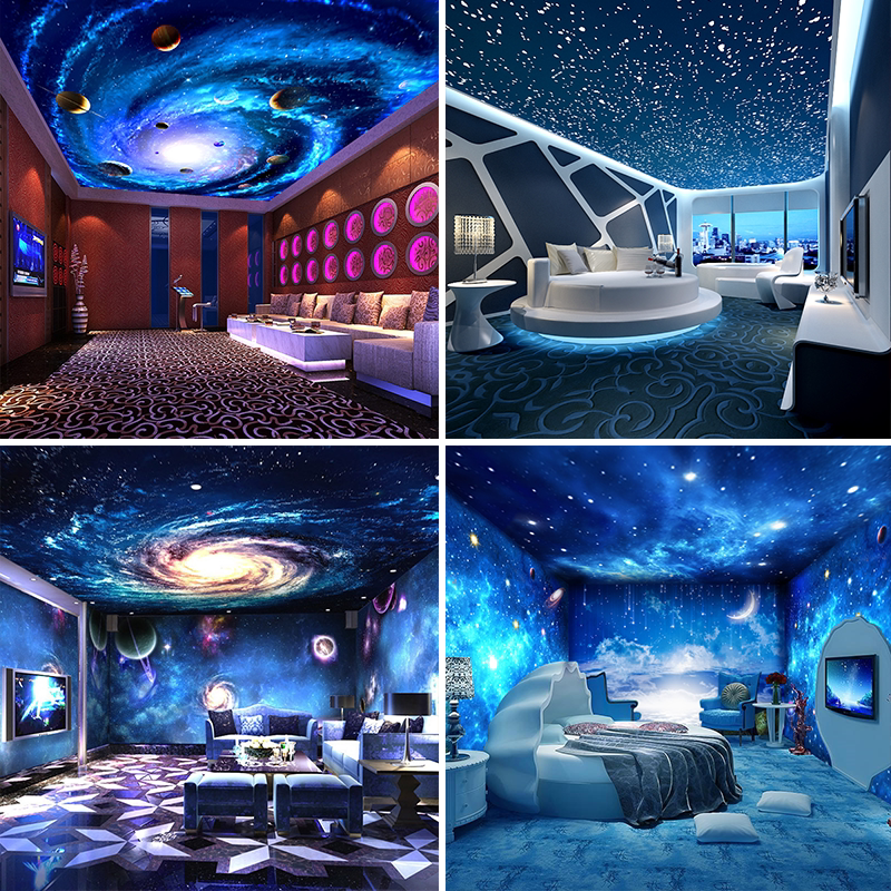 星空宇宙3D立体墙纸吊顶天花板壁纸主题酒店ktv酒吧梦幻天空墙布