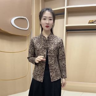 秋冬季妈妈装新款加绒上衣复古民族风立领盘扣开衫德绒旗袍外套女