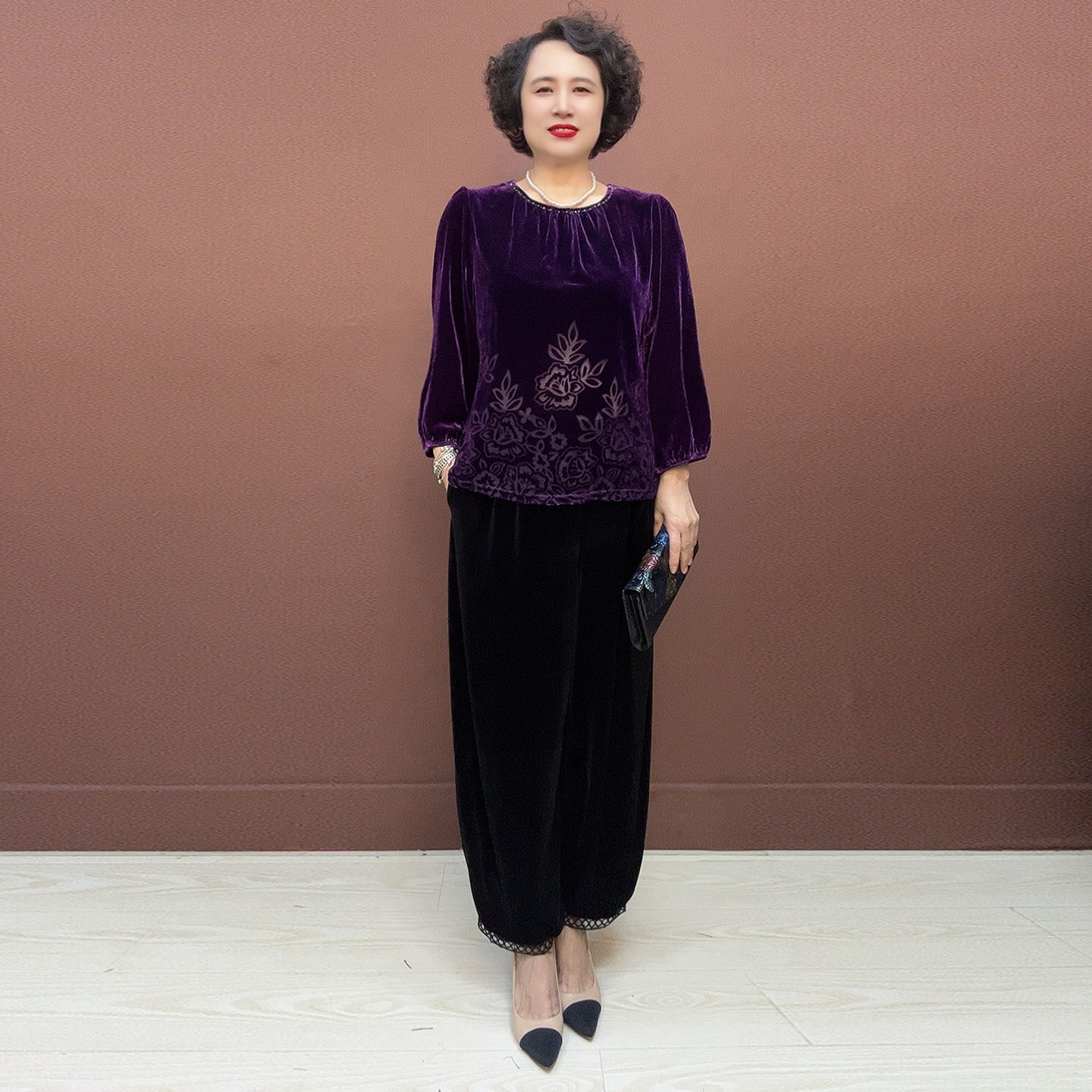 秋季新款气质套装宽松丝绒显瘦大码妈妈装减龄百搭洋气两件套女