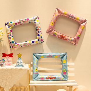 ins风小红书相框铝膜气球网红野餐拍照道具宝宝生日装饰场景布置
