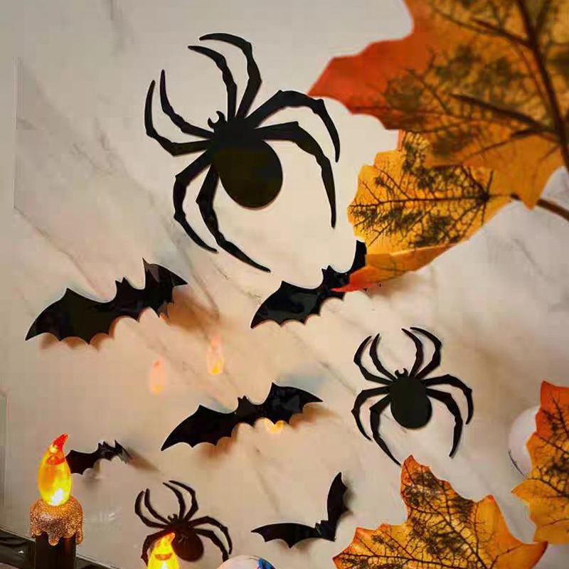 万圣节装饰品3D黑色立体蝴蝶蜘蛛蝙蝠酒吧KTV背景墙装扮场景布置