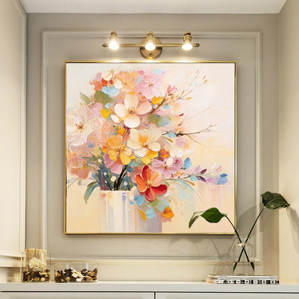 《清新花语》现代简约玄关手绘油画大芬村肌理花卉客厅挂画餐厅画