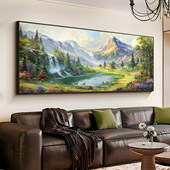 流水生财纯手绘风景画聚宝盆美式 客厅沙发背景墙挂画大芬村油画