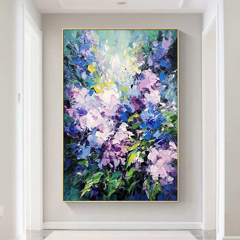 抽象艺术花卉立体刀画厚肌理手绘油画现代客厅装饰画入户玄关挂画
