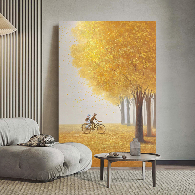 满地黄金大芬村手绘油画发财树客厅装饰壁画玄关一树金肌理画挂画