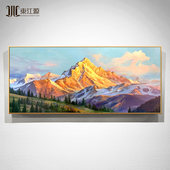 手绘油画日照金山客厅风景挂画美式 饰画大芬村 轻奢沙发背景装