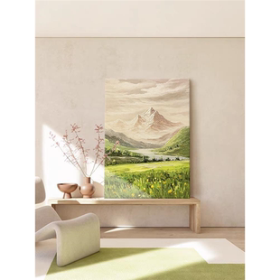 奶油风山水风景肌理手绘油画客厅装饰画玄关别墅大气楼梯转角挂画