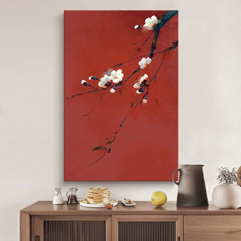 喜上枝头大芬村油画红色寓意好客厅装饰画轻奢高级感入户玄关挂画