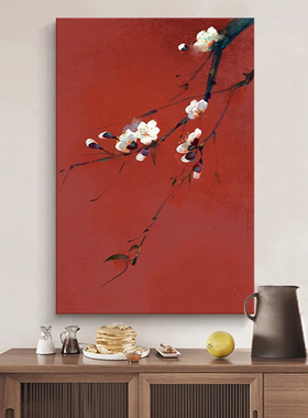 喜上枝头大芬村油画红色寓意好客厅装饰画轻奢高级感入户玄关挂画